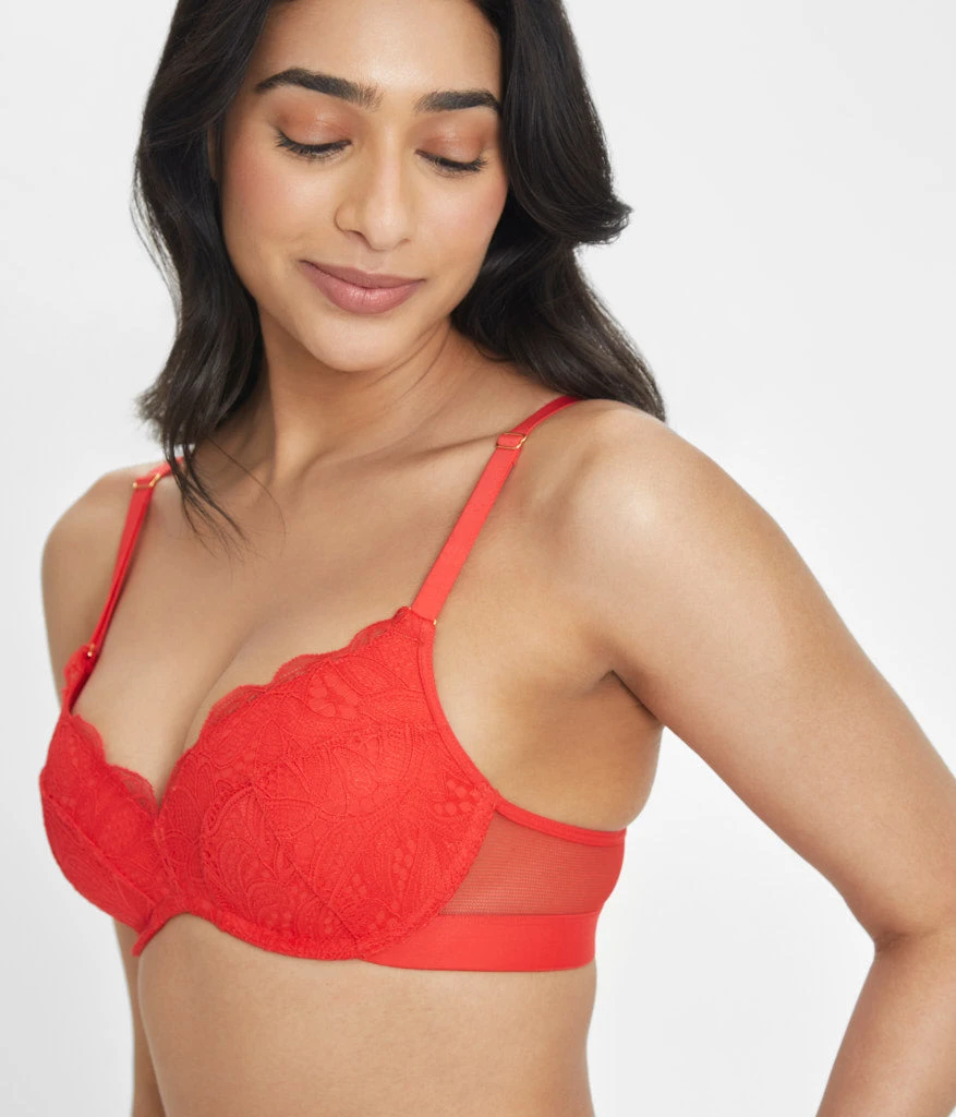 The Lace No-Wire Push-Up: Tomato Red 3 The Lace No-Wire Push-Up: Tomato Red - Image 3