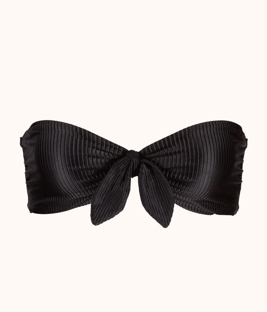 The Swim Ribbed Tie-Front Bandeau: Jet Black - Image 5