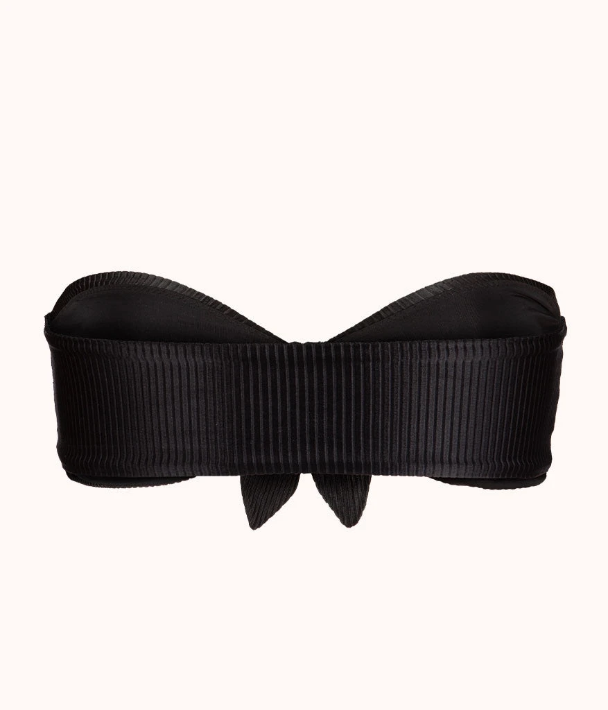 The Swim Ribbed Tie-Front Bandeau: Jet Black - Image 7